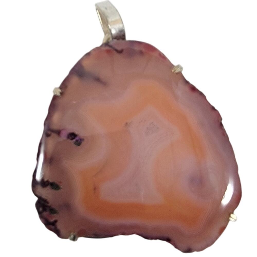 Handmade Silver Pendant with Natural Orange Agate Slice in Sterling Setting